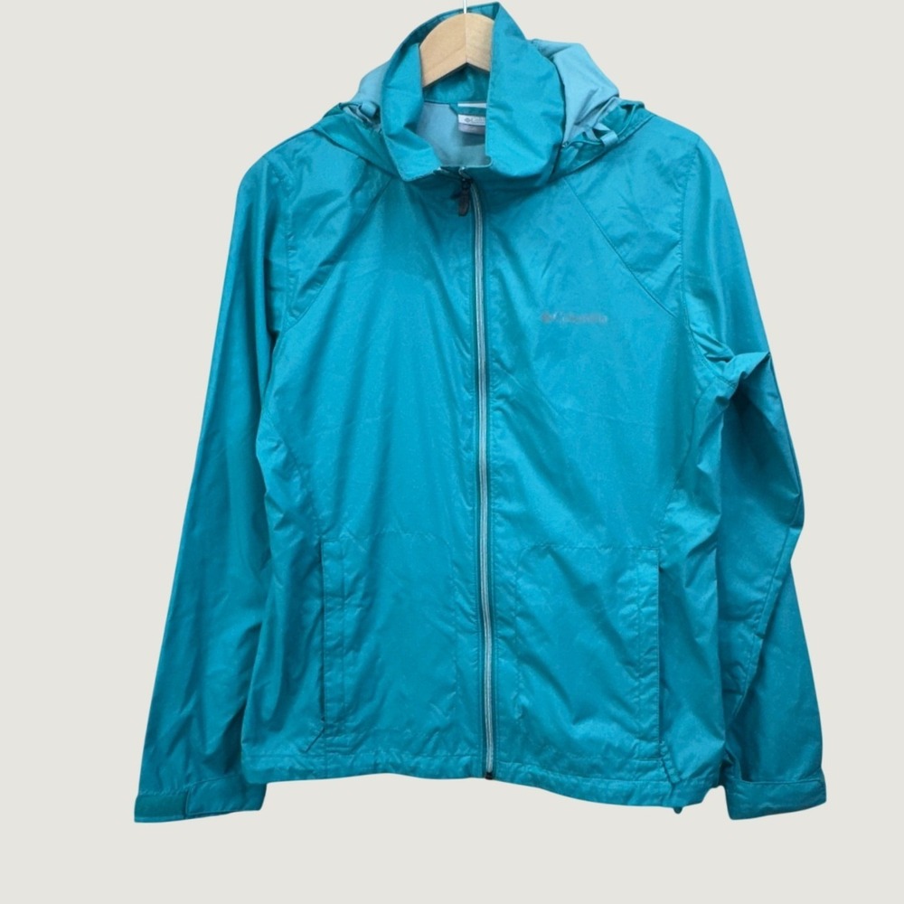 Columbia Windbreaker Rain Jacket M Teal Blue Hooded Gorpcore‎ Outdoor Hiking